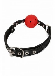 Baillon boule perforé rouge cuir noir
