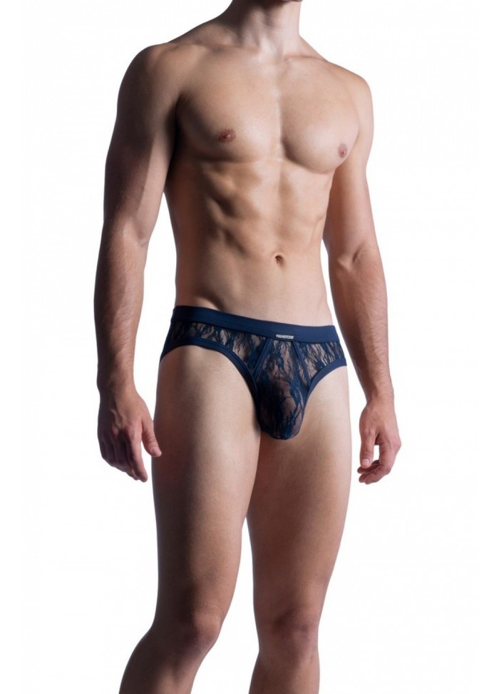 ManStore M853-Slip RetroBrief homme dentelle bleu marine