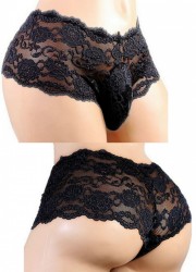 Shorty homme dentelle avec étui pénien dentelle Cuecas noir