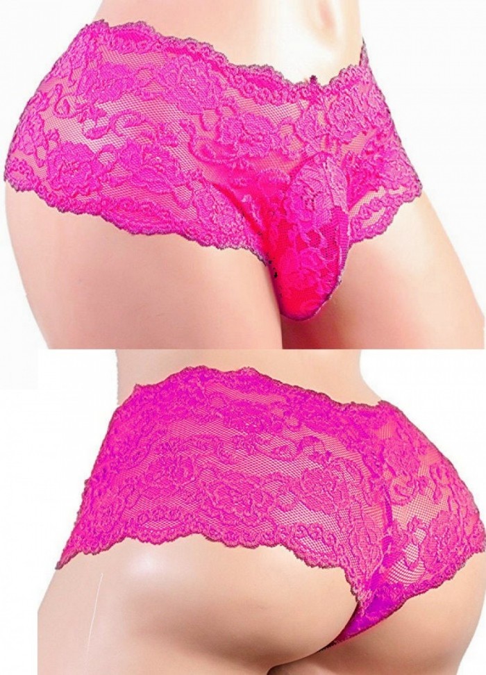 Shorty homme dentelle avec étui satin Cuecas rose