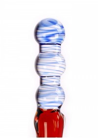 Gode double en verre Glass Dildo duo Blue & Amber Curves detail cote boules