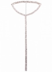 Collier long en strass argent