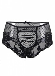 Shorty femme dentelle plumetis avec lacage Isadora noir