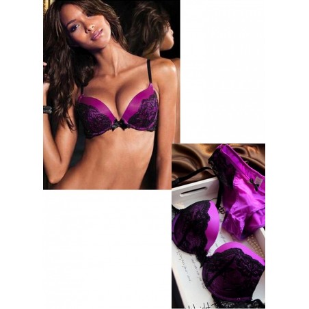 Ensemble lingerie Soutien gorge et culotte Victoria violet noir