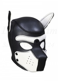Cagoule masque chien caoutchouc et spandex noir noir blanc