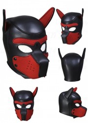 Cagoule masque chien caoutchouc et spandex noir noir-rouge