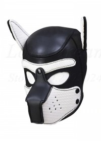Cagoule masque chien caoutchouc et spandex noir noir blanc