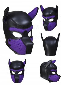Cagoule masque chien caoutchouc et spandex noir noir violet