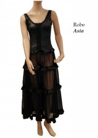 Arrogance Robe longue Asia wetlook & tulle transparent noir face