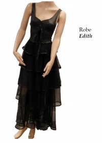 Robe longue Edith tulle et wetlook noir face