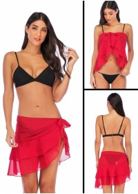 Jupe ou top pareo sexy voile transparent  rouge