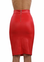 Spazm19728-Jupe mi-longue fendue Elana wetlook rouge