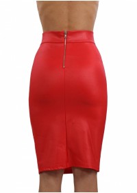 Spazm19728-Jupe mi-longue fendue Elana wetlook rouge