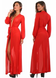 Déshabillé long avec manches Laure rouge