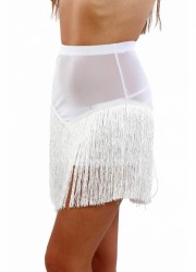 Jupe sexy en tulle transparent blanc avec franges