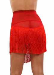 Jupe sexy en tulle transparent rouge avec franges