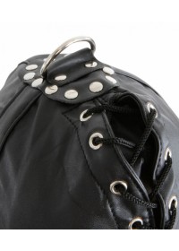 Spazm1004 Cagoule aspect cuir noir avec laçage