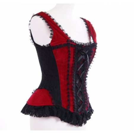 Burleska Corset bretelles Jasmin velours noir  et rouge burlesque Sophie libertine