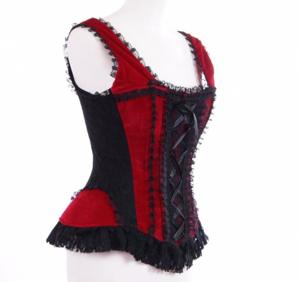 Burleska Corset bretelles Jasmin velours noir  et rouge burlesque Sophie libertine