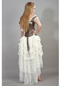 Burleska Ophélie Robe corset Brocard Marron Or Jupe dentelle créme dos