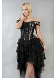 Burleska Ophélie Robe corset Brocard noir or et jupe dentelle noir
