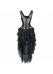 Robe corset taffetas or et dentelle noir