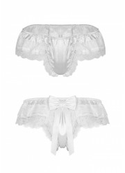 String travesti satin & dentelle Madame Bowknot blanc