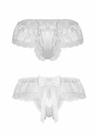 String travesti satin & dentelle Madame Bowknot blanc