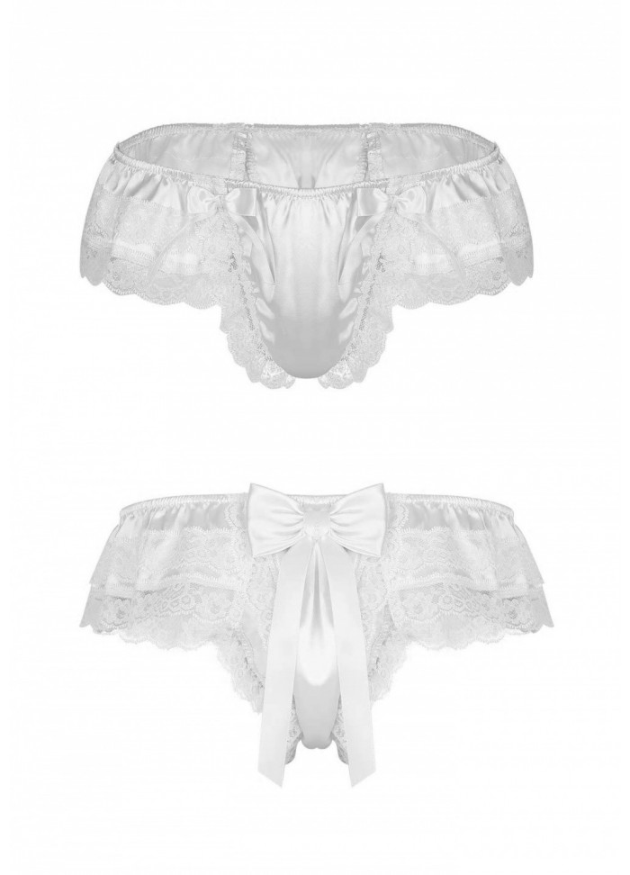 String travesti satin & dentelle Madame Bowknot blanc