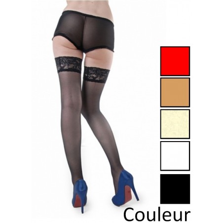 bas autofixant noir avec jarretière en dentelle