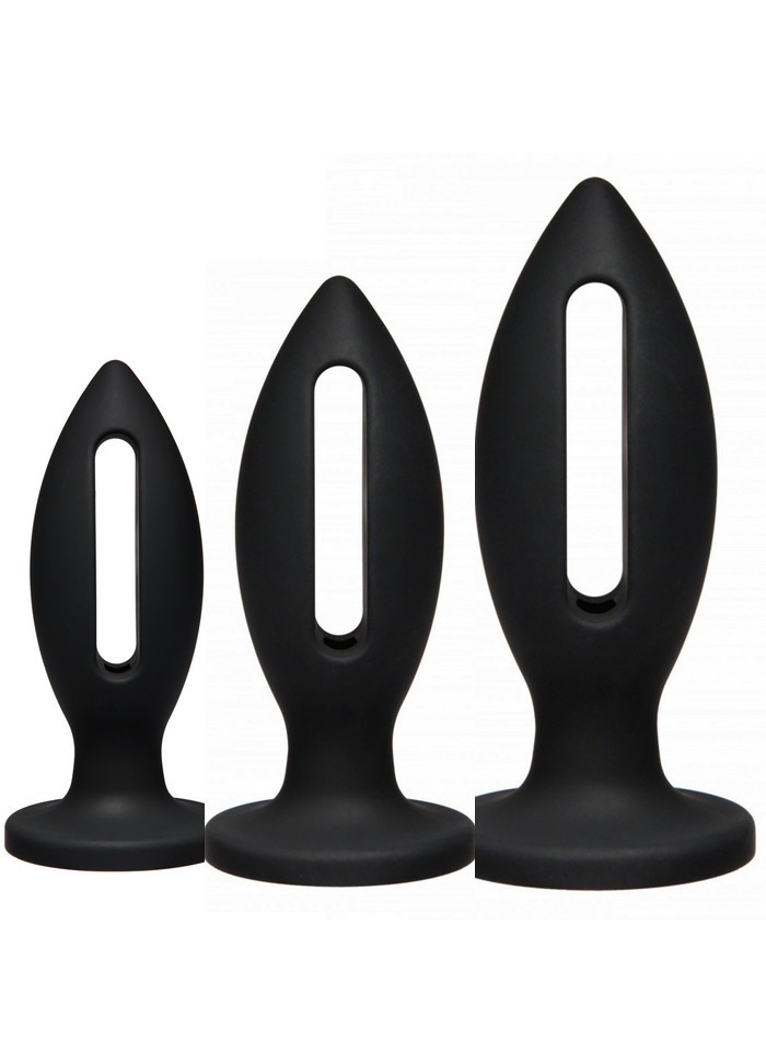 Plug anal Kink Ajouré silicone noir Lube Luge Plug -Taille S-M-L