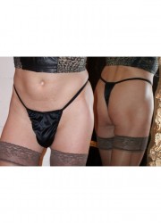 string pour homme en satin noir opaque et doux