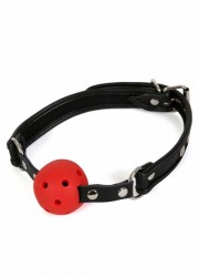 Baillon boule perforé rouge cuir noir