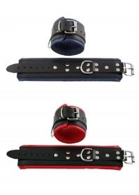 Menottes chevilles cuir noir-rouge-bleu-MisterB