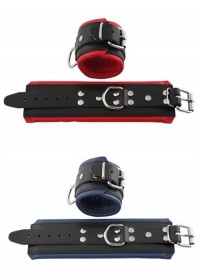Menottes poignets cuir noir-bleu-rouge