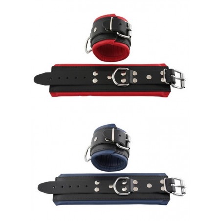 Menottes poignets cuir noir-bleu-rouge