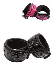 Menottes chevilles néoprène et vinyls Ankle Cuffs rose-noir