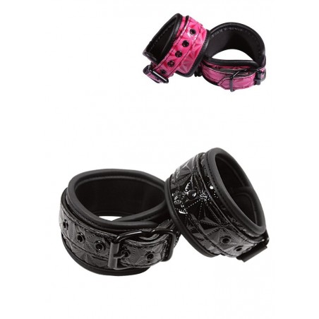 Menottes chevilles néoprène et vinyls Ankle Cuffs rose-noir