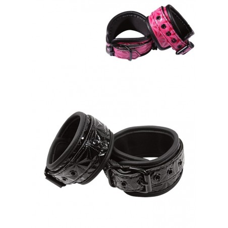 Menottes poignets néoprène et vinyls Wrist Cuffs rose-noir