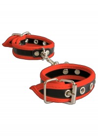 Menottes poignets aspect cuir noir-rouge