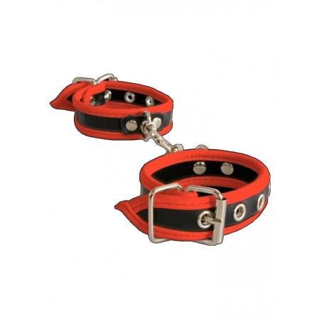 Menottes poignets aspect cuir noir-rouge