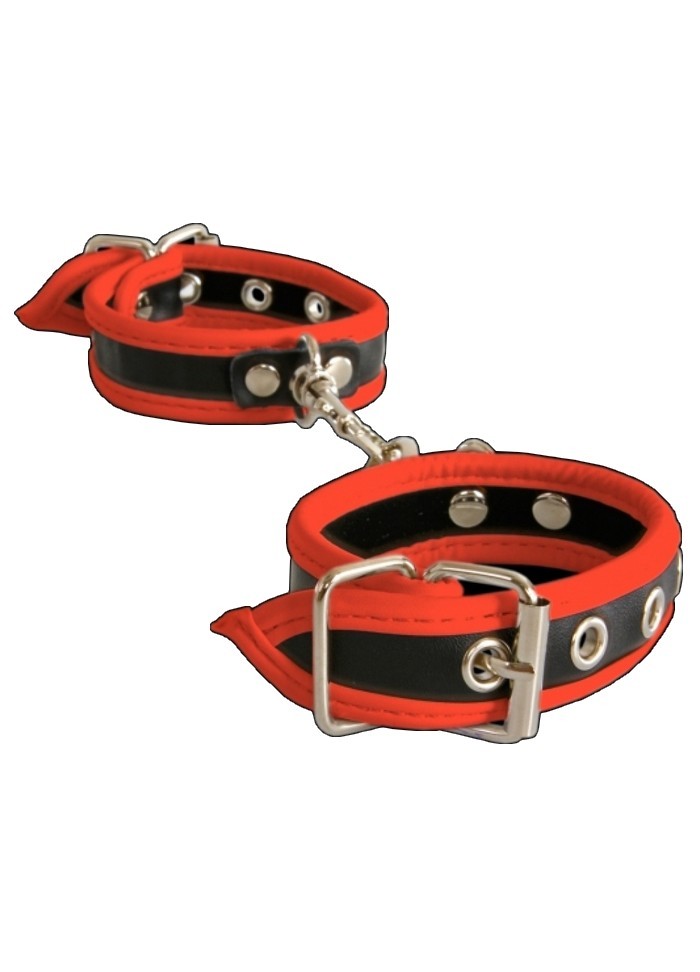 Menottes poignets aspect cuir noir-rouge