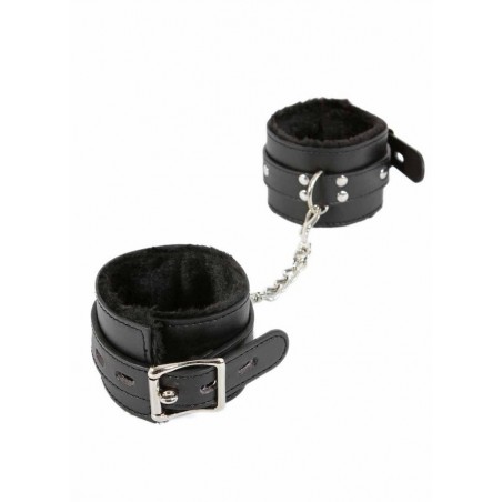 Menottes chevilles aspect cuir et fourrure noir Spazm10017