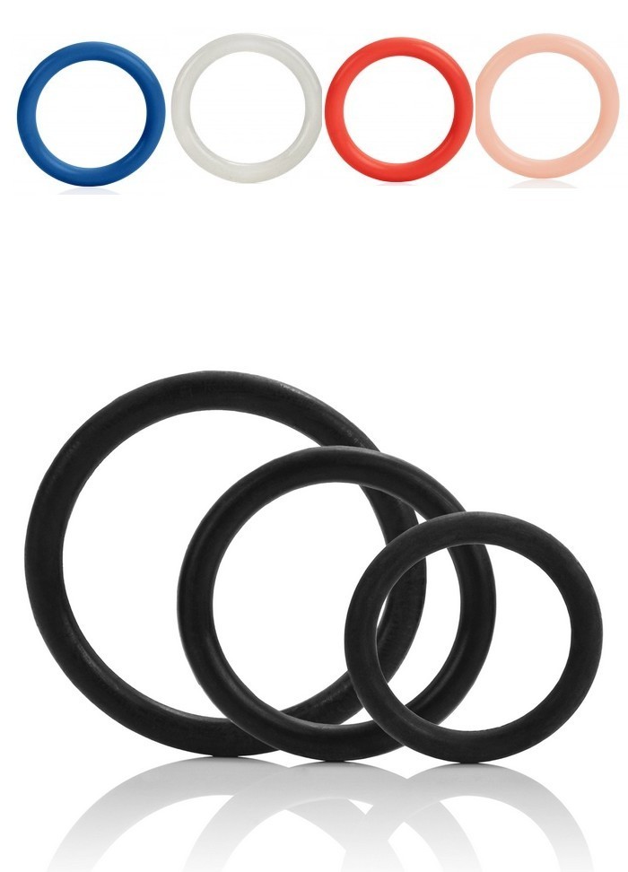 Cockring Tri Ring extensible par 3 -noir-rouge-bleu-fluo-transparent