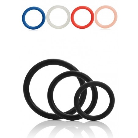 Cockring Tri Ring extensible par 3 -noir-rouge-bleu-fluo-transparent