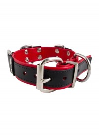 collier homme cuir bicolor 4 anneaux D métal noir-rouge-MisterB