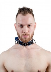 collier homme cuir bicolor 4 anneaux D métal noir porter-MisterB