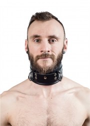 Collier homme esclave H 75 - Cuir noir porté face