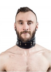 Collier homme esclave H 75 - Cuir noir porté face