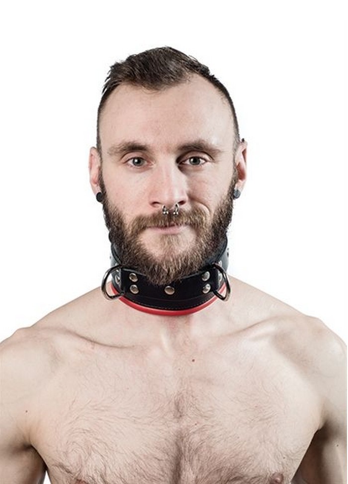 Collier homme esclave H 75 - Cuir noir-rouge MisterB